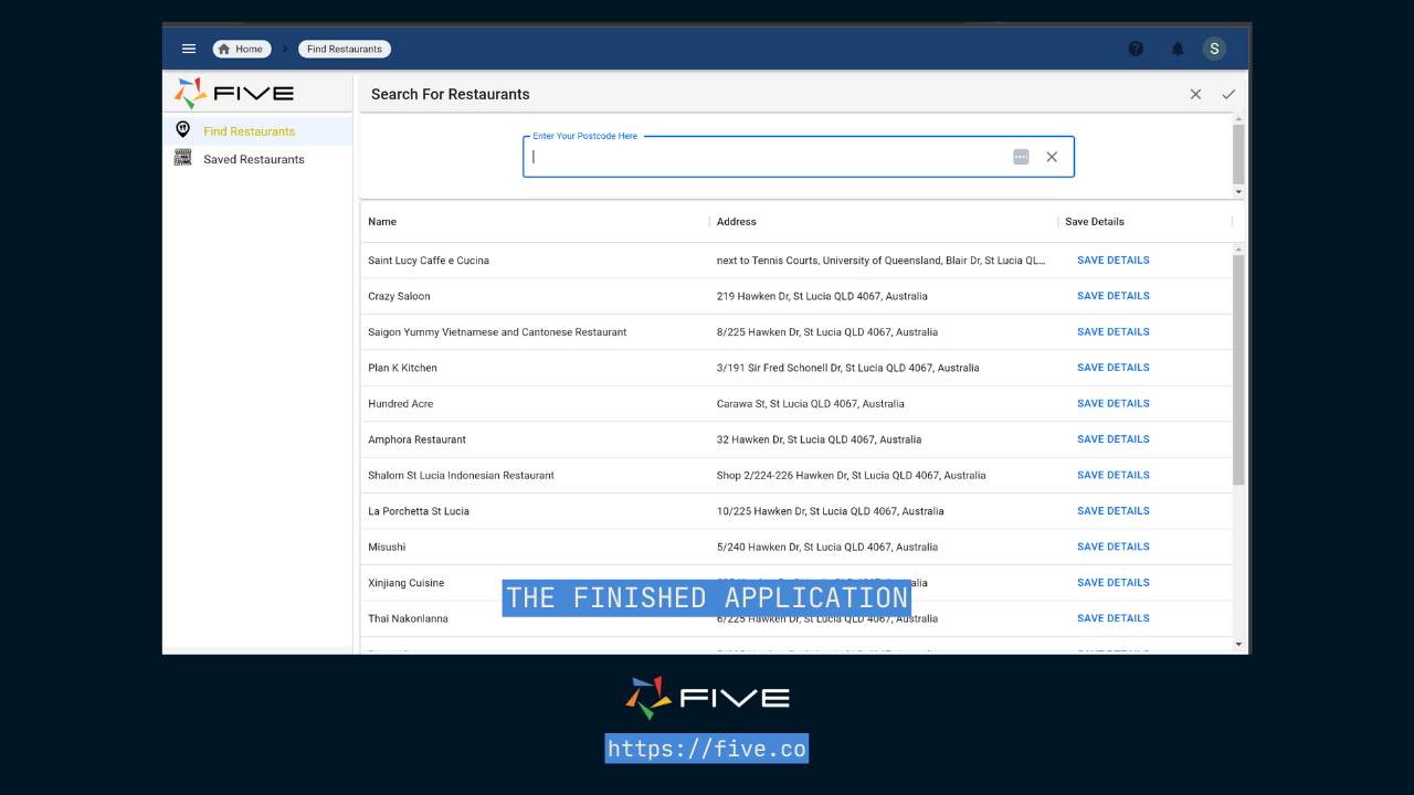 Five.Co - Google Maps API Application - Finished Application