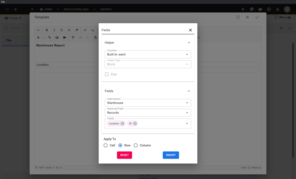 Five.Co - Inserting Fields from MySQL to the Report Layout